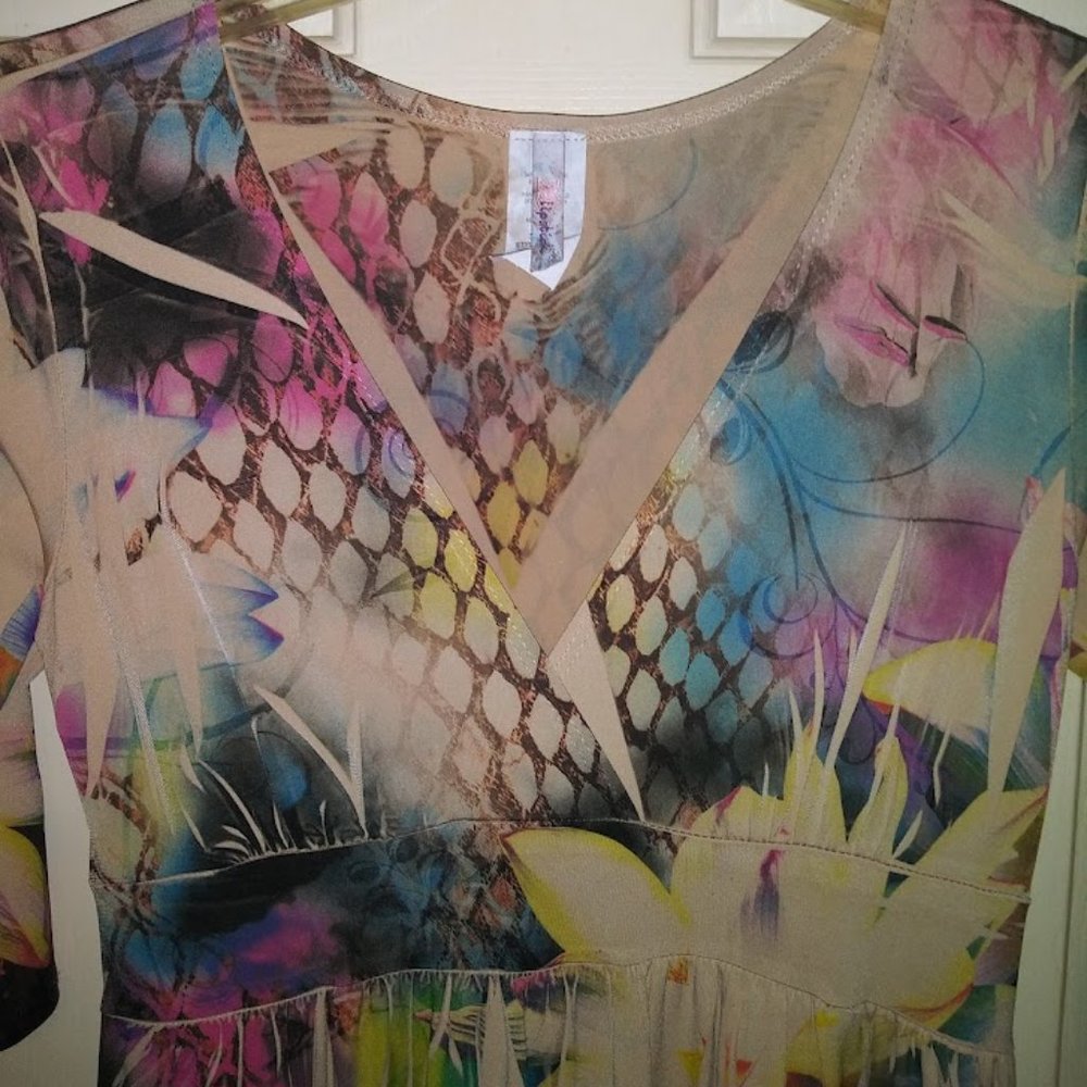Lipstick Dress Low Cut Overlapping V-Neck Size Med, Elbow Length Sleeves Exotic - Picture 9 of 12